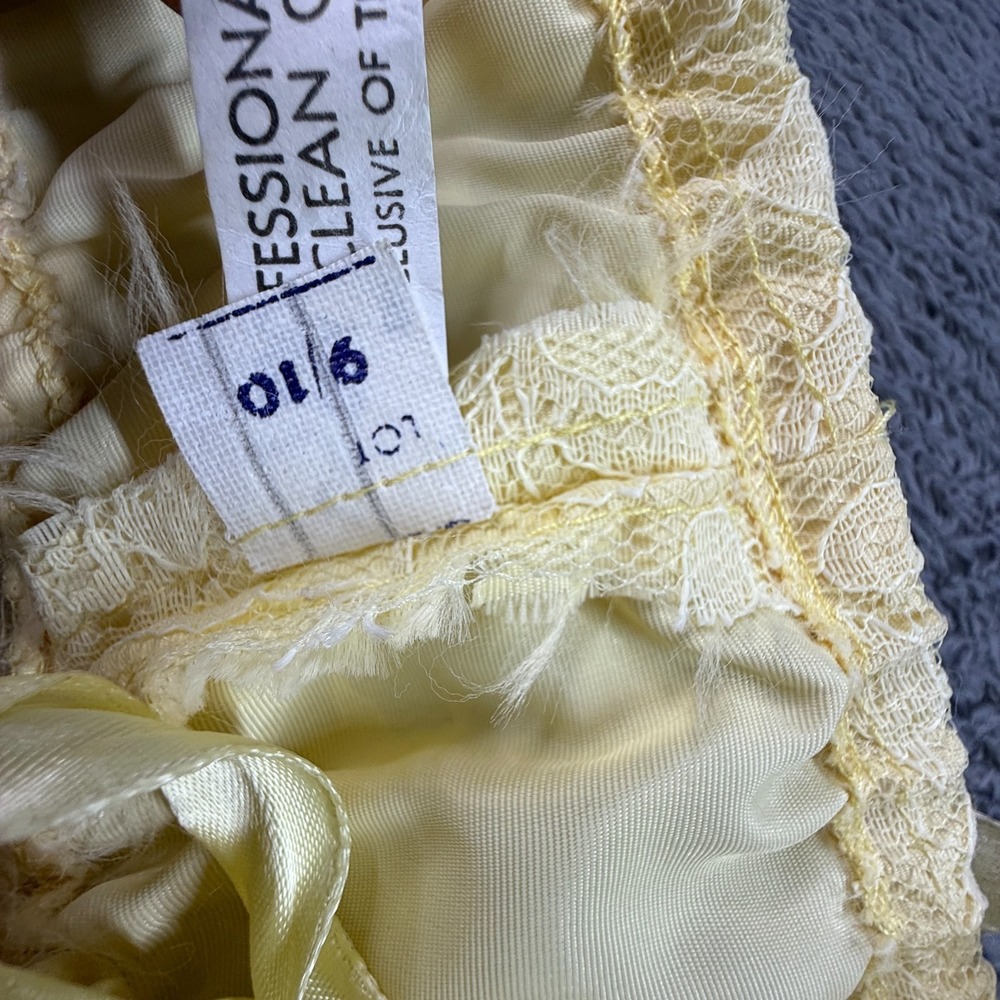 Vintage 70s Yellow Lace Maxi Dress Tie Shoulder Straps Boho Empire Waist Floor - Picture 3 of 9